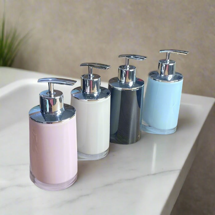 Chrome Plated Glossy Soap & Lotion Dispensers In Cream, Pink, Sky Blue & Black (1 PC)-By-APT