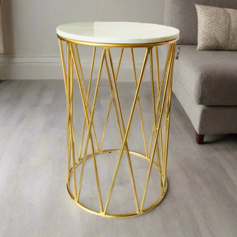 Luxurious Marble Top End Table With Gold Metal Base By APT