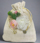 Colorful Flower Embellishment On Jute Potli Shagun Pouch For Gifting 1PC