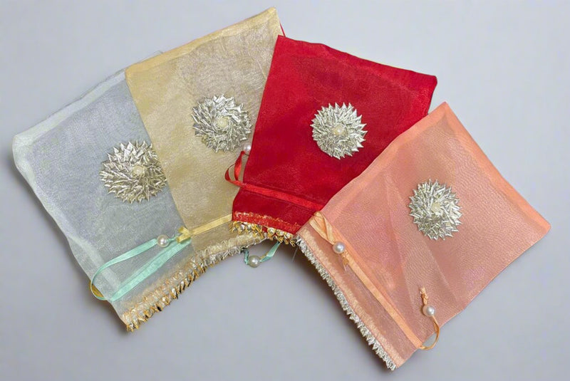 Gota Flower Orrganza Potli Bag For Gifting 1 PC (Random Color)