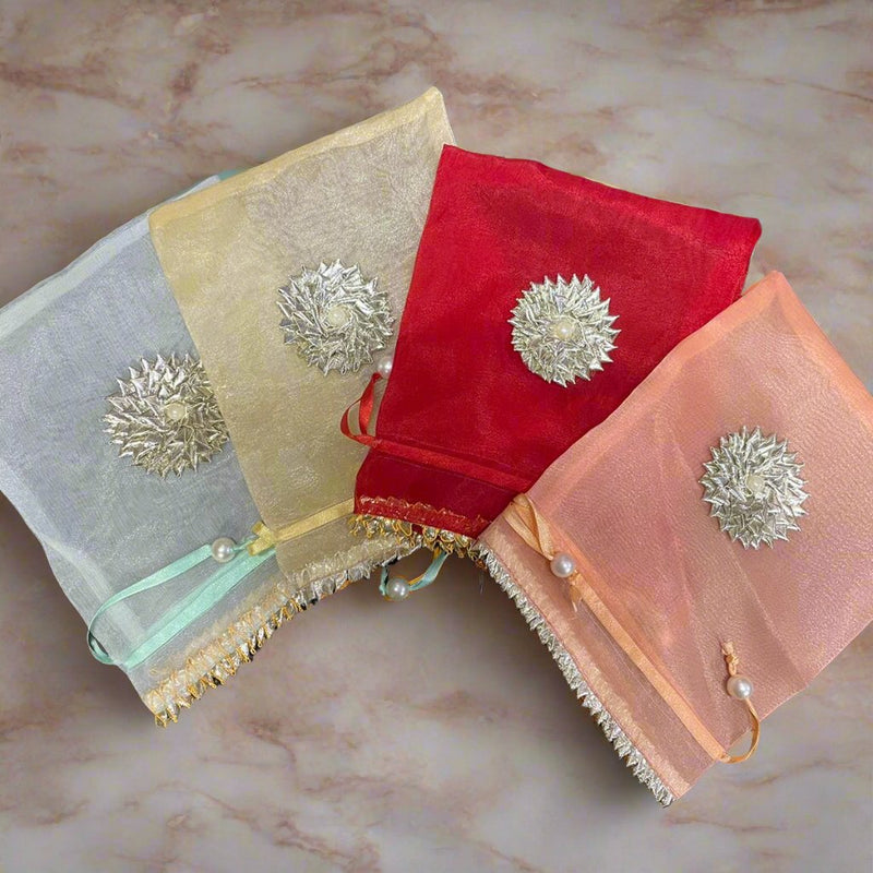 Gota Flower Orrganza Potli Bag For Gifting 1 PC (Random Color)