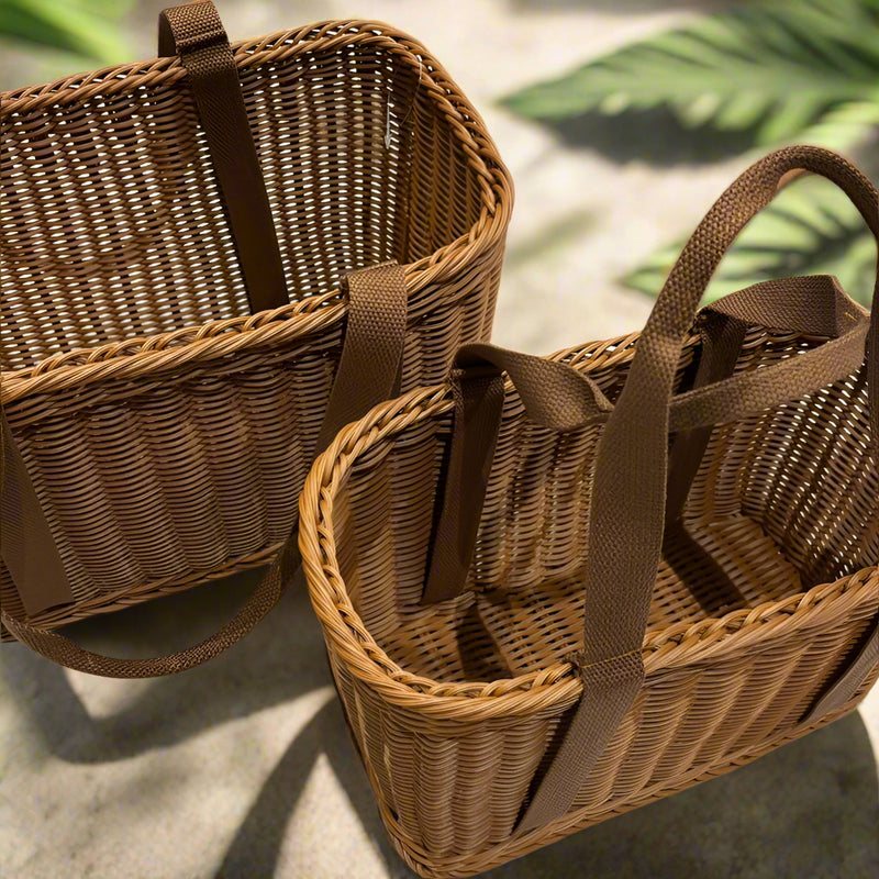 Set Of 2 Handmade Tote Bags Ladies Beach Basket Bag With Strip Handle By APT