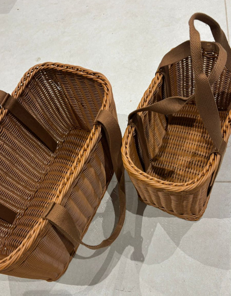 Set Of 2 Handmade Tote Bags Ladies Beach Basket Bag With Strip Handle By APT