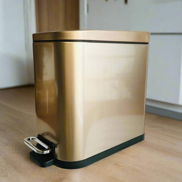 Stainless Steel Copper Finish Rectangular Pedal Waste Bin With Lid And Plastic Bucket Inside By APT