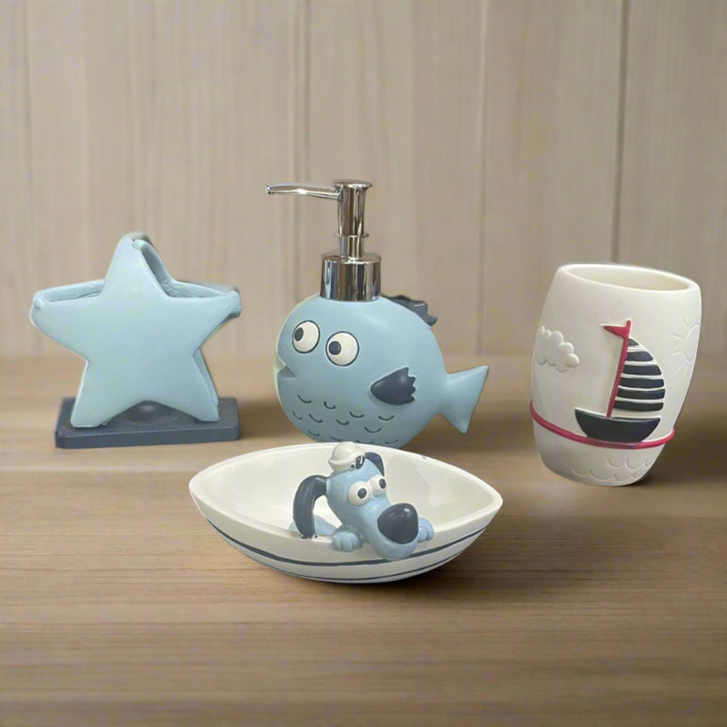 Cute Fish Shape Kids Bathroom Accessories Set of 4 By-APT