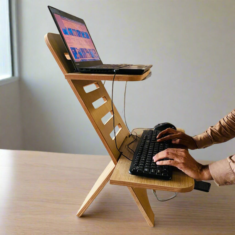 Height Adjustable Wooden Standing Desk Converter For Laptops & Desktops By Miza