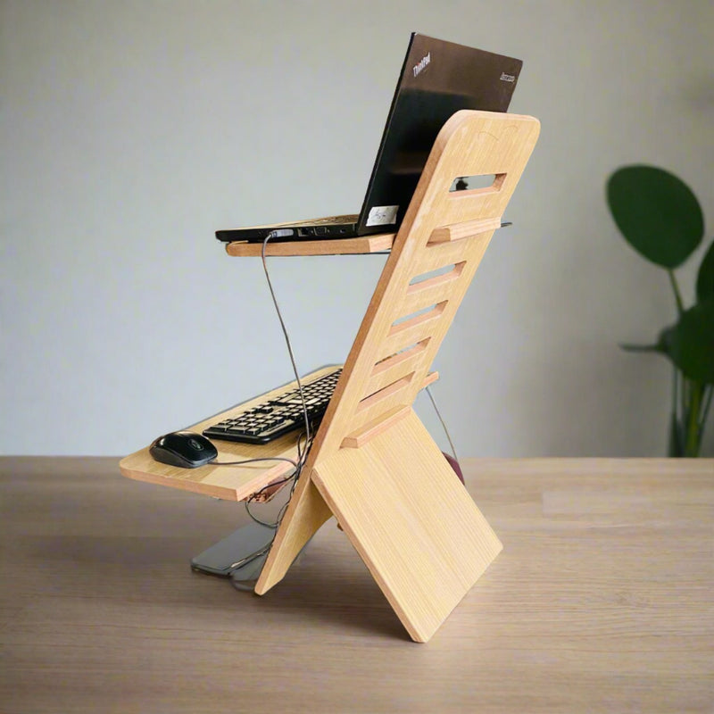 Height Adjustable Wooden Standing Desk Converter For Laptops & Desktops By Miza