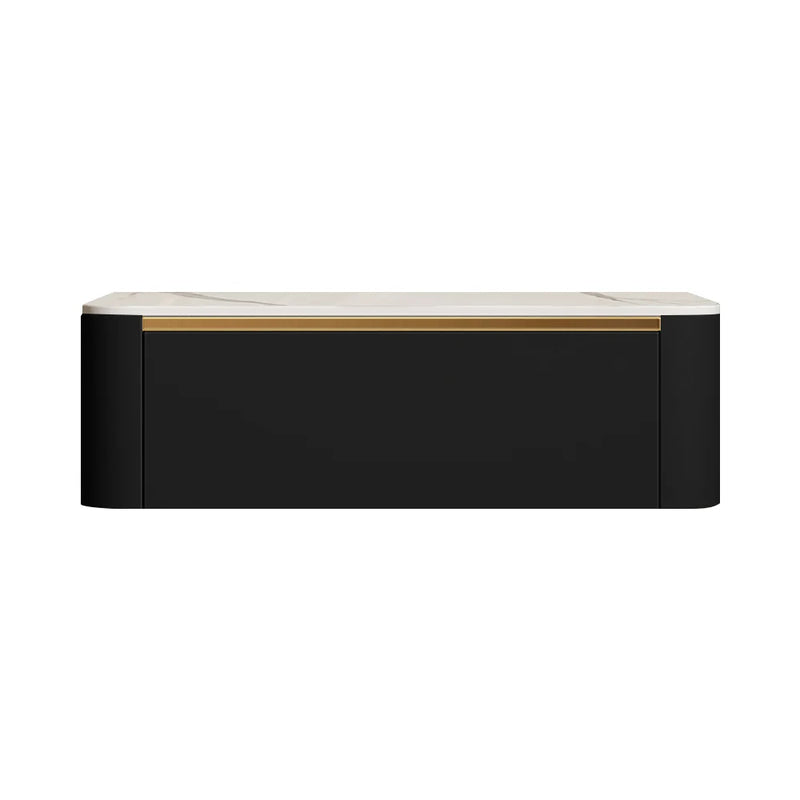 Modern Black Floating Nightstand 1 Drawer Bedside Table With Sintered Stone Top