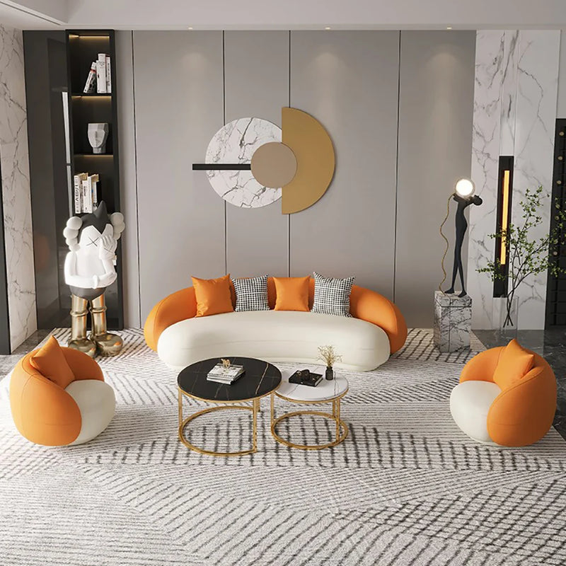 Modern Faux Leather Upholstered Sofa Orange & White Sofa