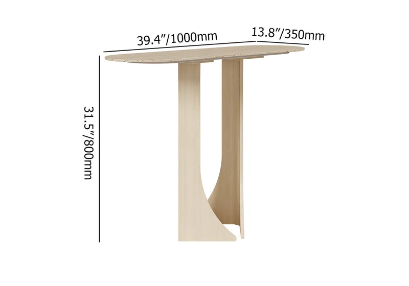 Oval Travertine Stone Console Table Modern Entryway Table with Abstract Base