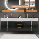 Black Double Sink Wall Mounted Bathroom Vanity With Drawers Faux Marble Top