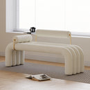 Modern White & Brown Line Tufted Bench Velvet Upholstered Bench in Gold Finish