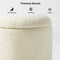 Modern White Boucle Vanity Stool With Lifted Top Storage Round Ottoman