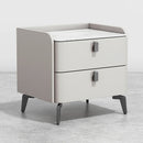 Faux Leather Nightstand With 2 Drawers White Bedside Table With Stone Top