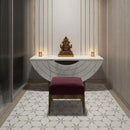 Luxurious Puja Room Design Featuring Ganesha Idol, Marble Texture Console With Stool