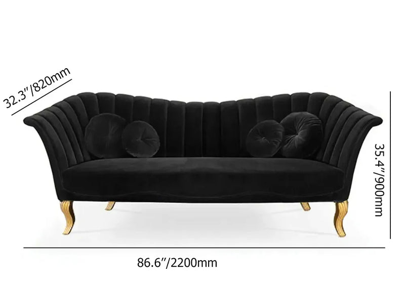 Black Velvet Upholstered Sofa Channel Tufted 3-Seater Sofa