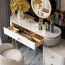 Modern Makeup Vanity Table with Side Cabinet 4 Drawers & Faux Marble Top in White