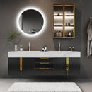 Black Double Sink Wall Mounted Bathroom Vanity With Drawers Faux Marble Top