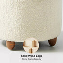 Modern White Boucle Vanity Stool With Lifted Top Storage Round Ottoman