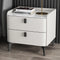 Faux Leather Nightstand With 2 Drawers White Bedside Table With Stone Top