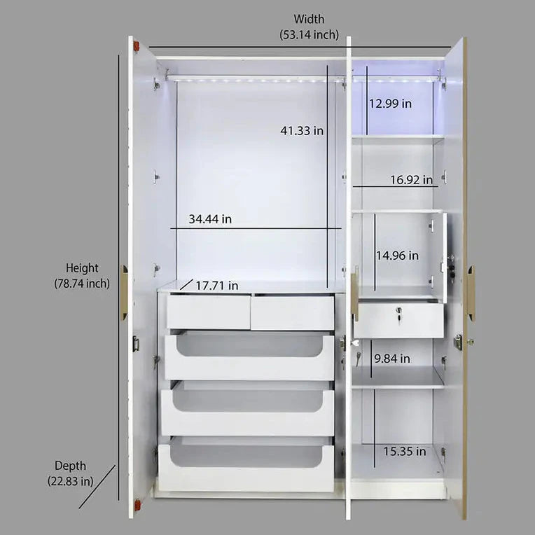 Elegant Three-Door Wardrobe In White Finish