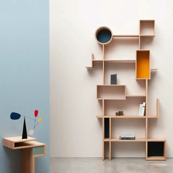 Asymmetrical Solid Wooden Bookcase / Free Standing Bookcase By Miza