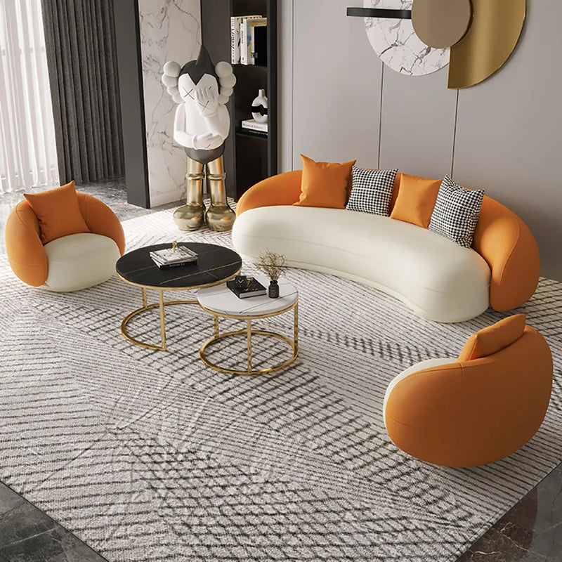 Modern Faux Leather Upholstered Sofa Orange & White Sofa