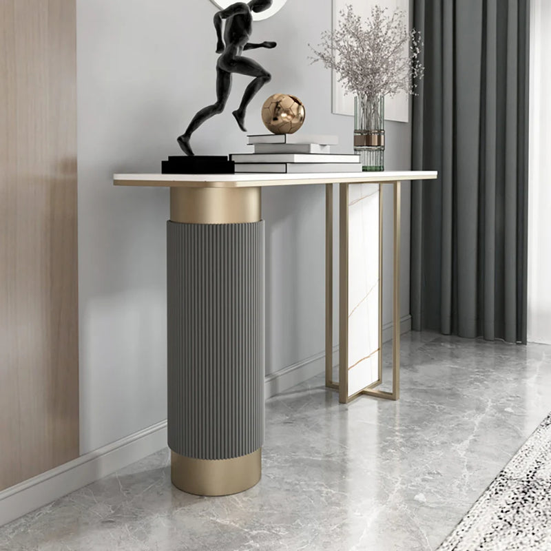 Luxury White and Gold Entryway Table with Stone Top