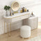 Modern Makeup Vanity Table with Side Cabinet 4 Drawers & Faux Marble Top in White