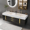 Black Double Sink Wall Mounted Bathroom Vanity With Drawers Faux Marble Top