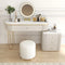 Modern Makeup Vanity Table with Side Cabinet 4 Drawers & Faux Marble Top in White