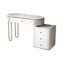 Modern Makeup Vanity Table with Side Cabinet 4 Drawers & Faux Marble Top in White