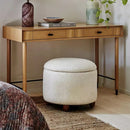 Modern White Boucle Vanity Stool With Lifted Top Storage Round Ottoman