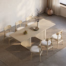 Whitewash Dining Table & 6 Wood Rattan Dining Chairs Set