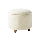 Modern White Boucle Vanity Stool With Lifted Top Storage Round Ottoman