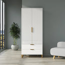 Modern White & Black Tall Wardrobe with Storage Bedroom Clothing Armoire