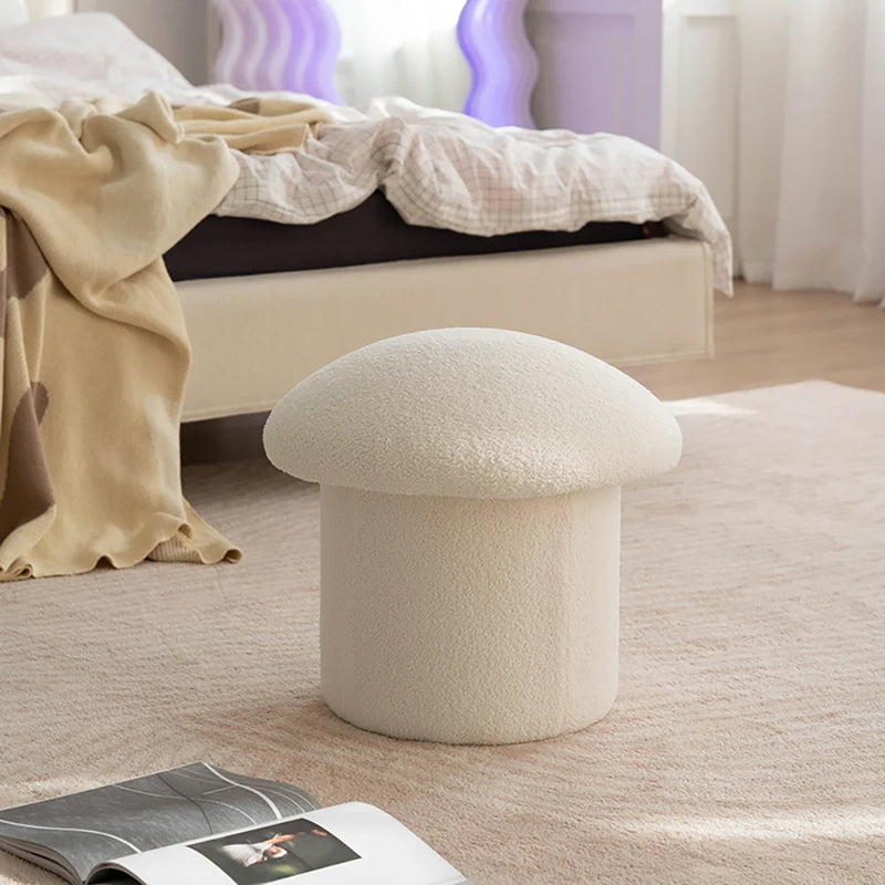 Modern White Boucle Mushroom Ottoman Upholstered Pouf