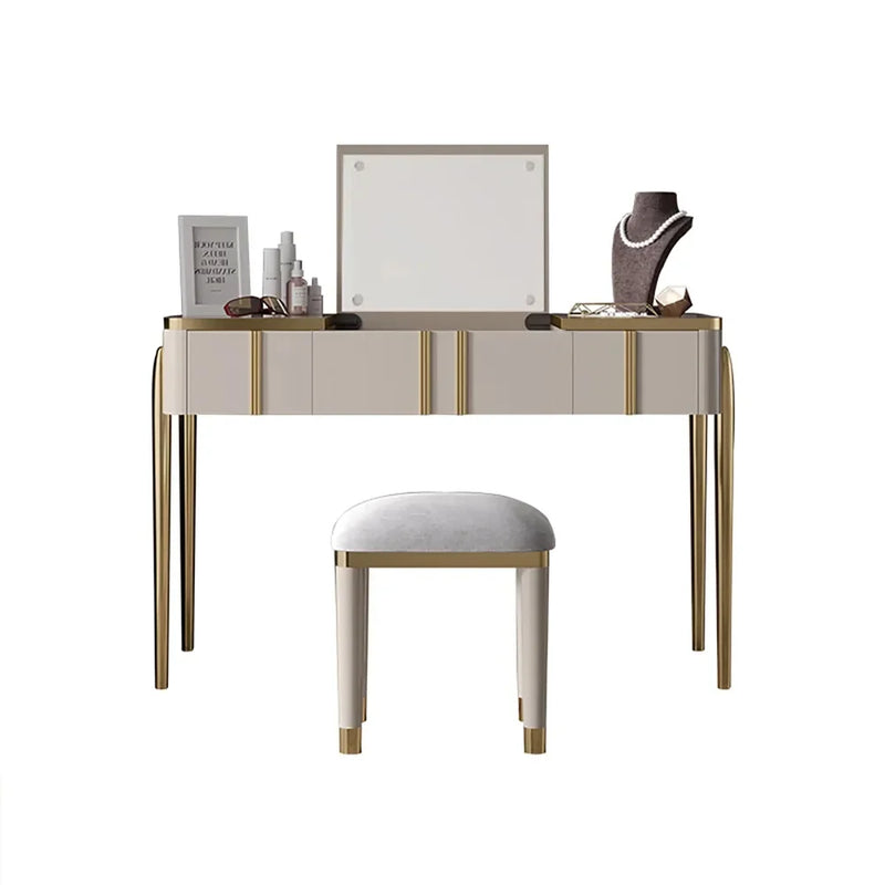 Versatile Glam: Flip Top Makeup Table with Storage & Stool