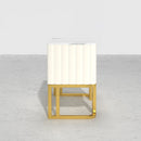 White Modern Small 2 Drawers Nightstand With Faux Marble Top And Gold Base