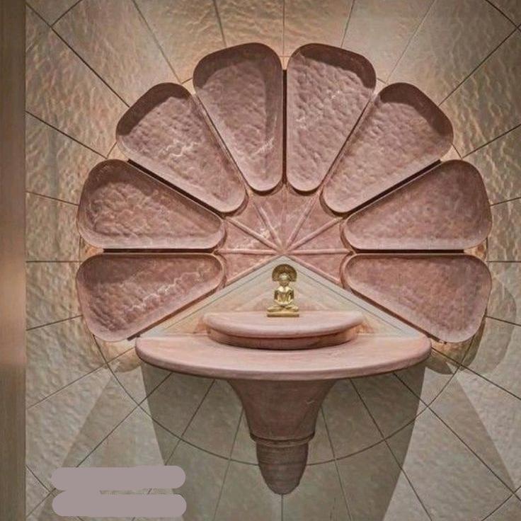 Lotus-Inspired Wall Installation With Central Pedestal/Sandstone Temple For Home Decoration