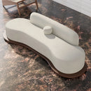 Modern White Velvet 4 Seaters Curved Sofa With Low Back Wooden Base