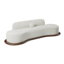 Modern White Velvet 4 Seaters Curved Sofa With Low Back Wooden Base