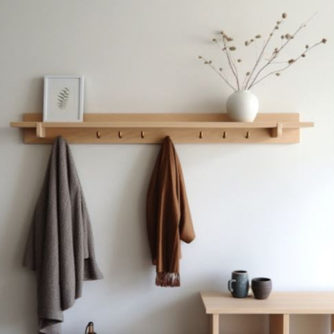 A Minimalist Shelf Coat Rack / Wall Mounted Floating Rack With Hooks By Miza