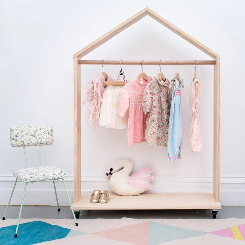 Rolling Clothes Rack with Cute House Frame By Miza