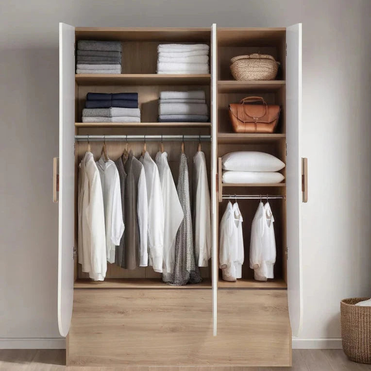 3 Door Wardrobe In Oak & Frosty White Finish With Hidden Storage