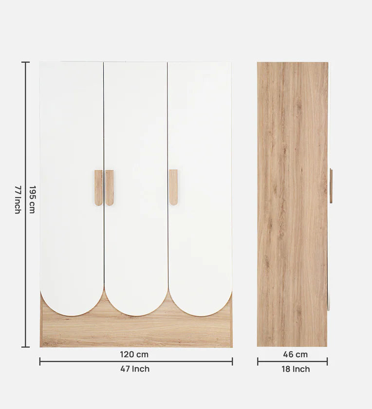 3 Door Wardrobe In Oak & Frosty White Finish With Hidden Storage