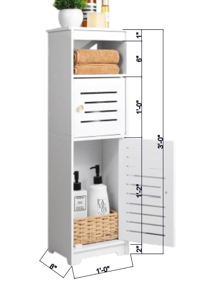 Slim Tall PVC Bathroom Cabinet With Doors and Shelves By Miza