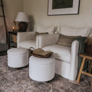 Modern White Boucle Vanity Stool With Lifted Top Storage Round Ottoman