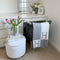 Modern White Boucle Vanity Stool With Lifted Top Storage Round Ottoman