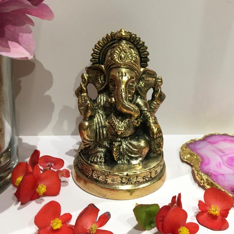 9 Inch Brass Ganesh Idol For Pooja - Home Decor Festive Statue